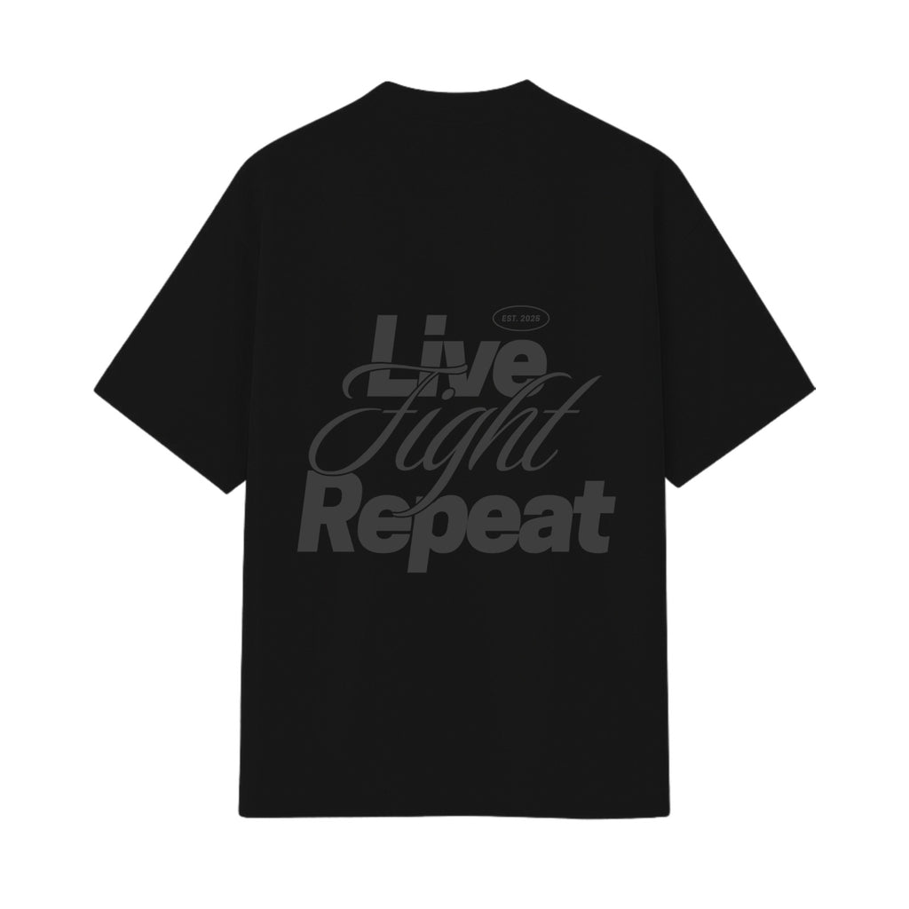 REMERA LIVE FIGTH REPEATE BALCK